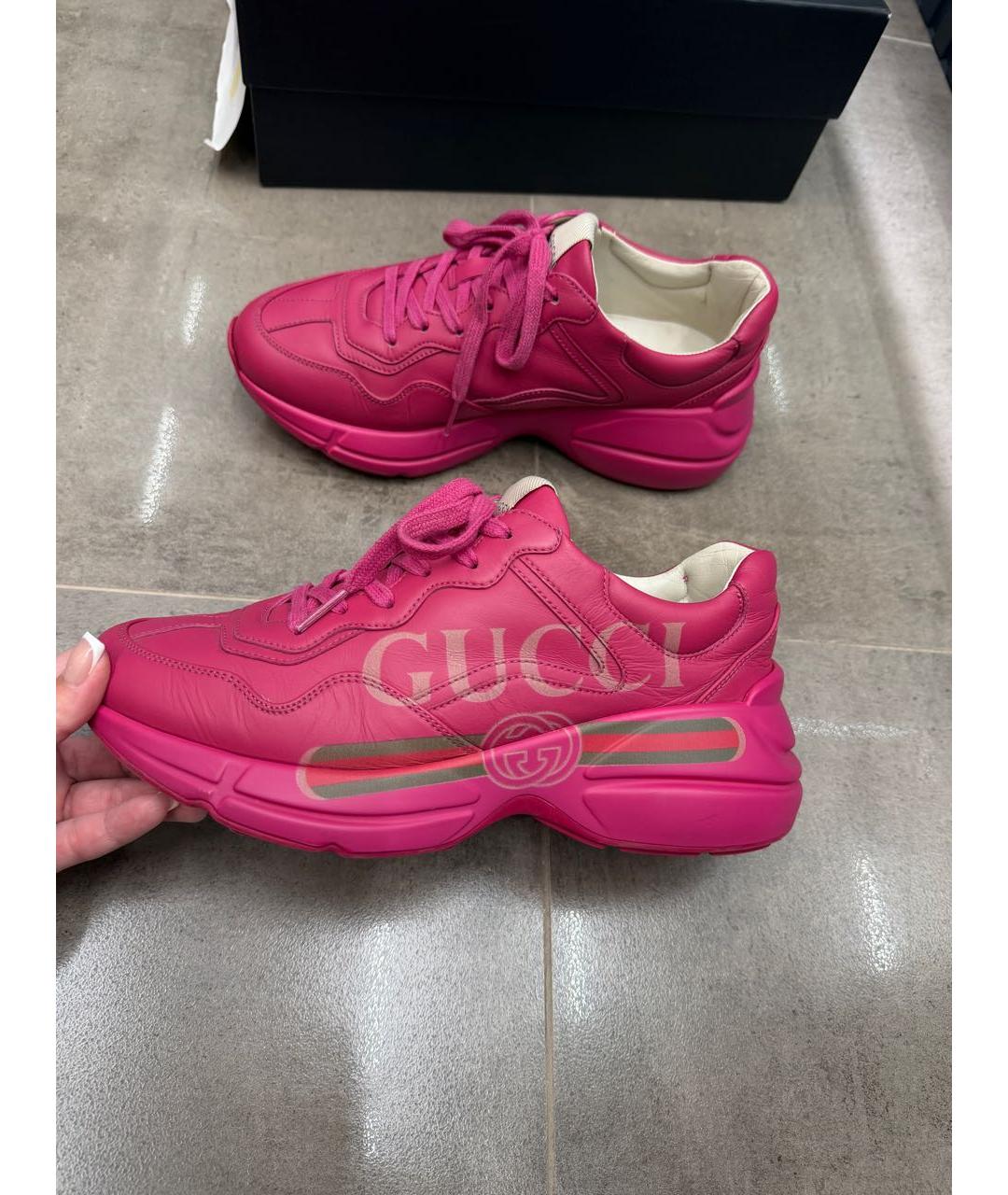 GUCCI Розовые кожаные кроссовки, фото 6