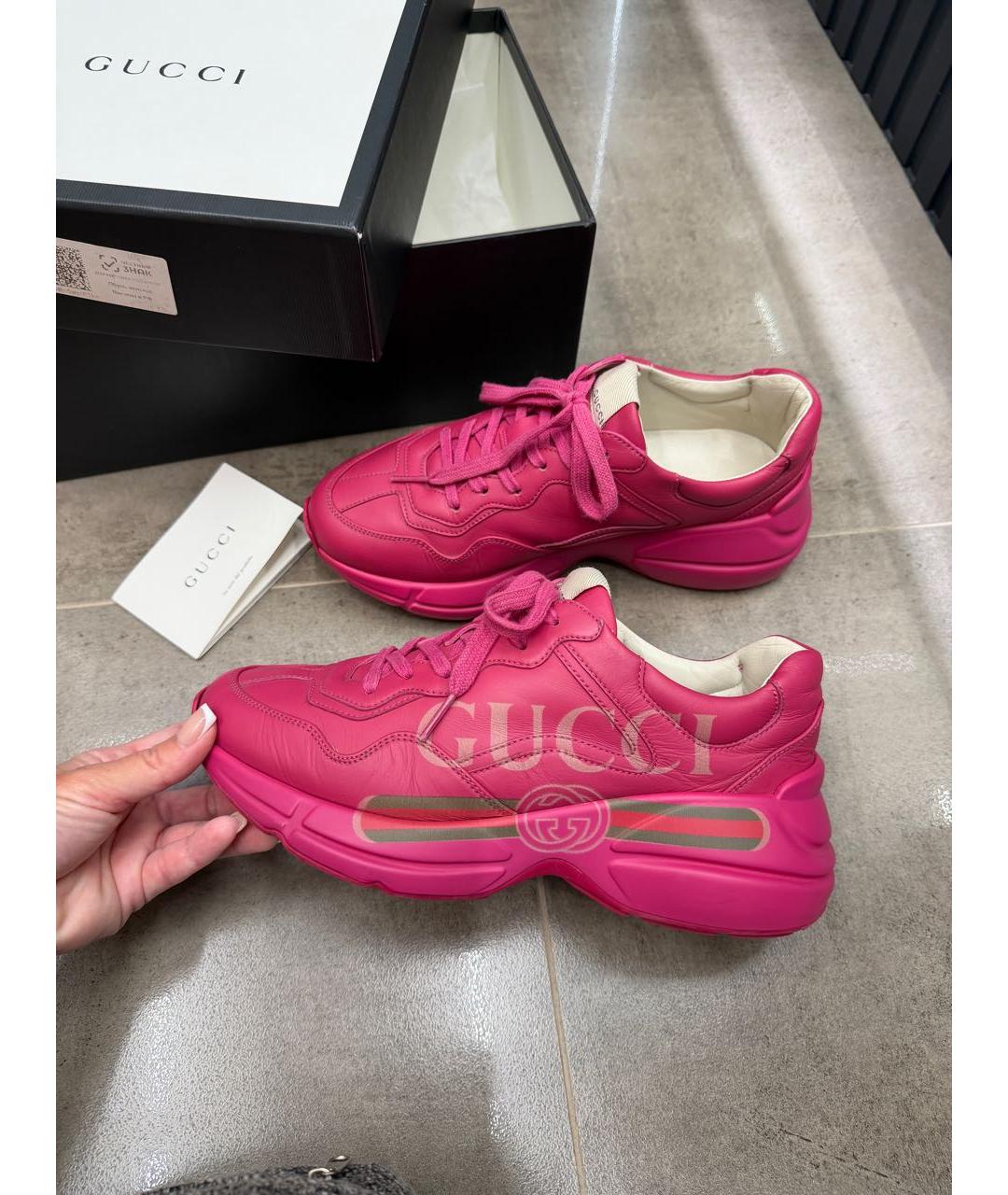 GUCCI Розовые кожаные кроссовки, фото 9