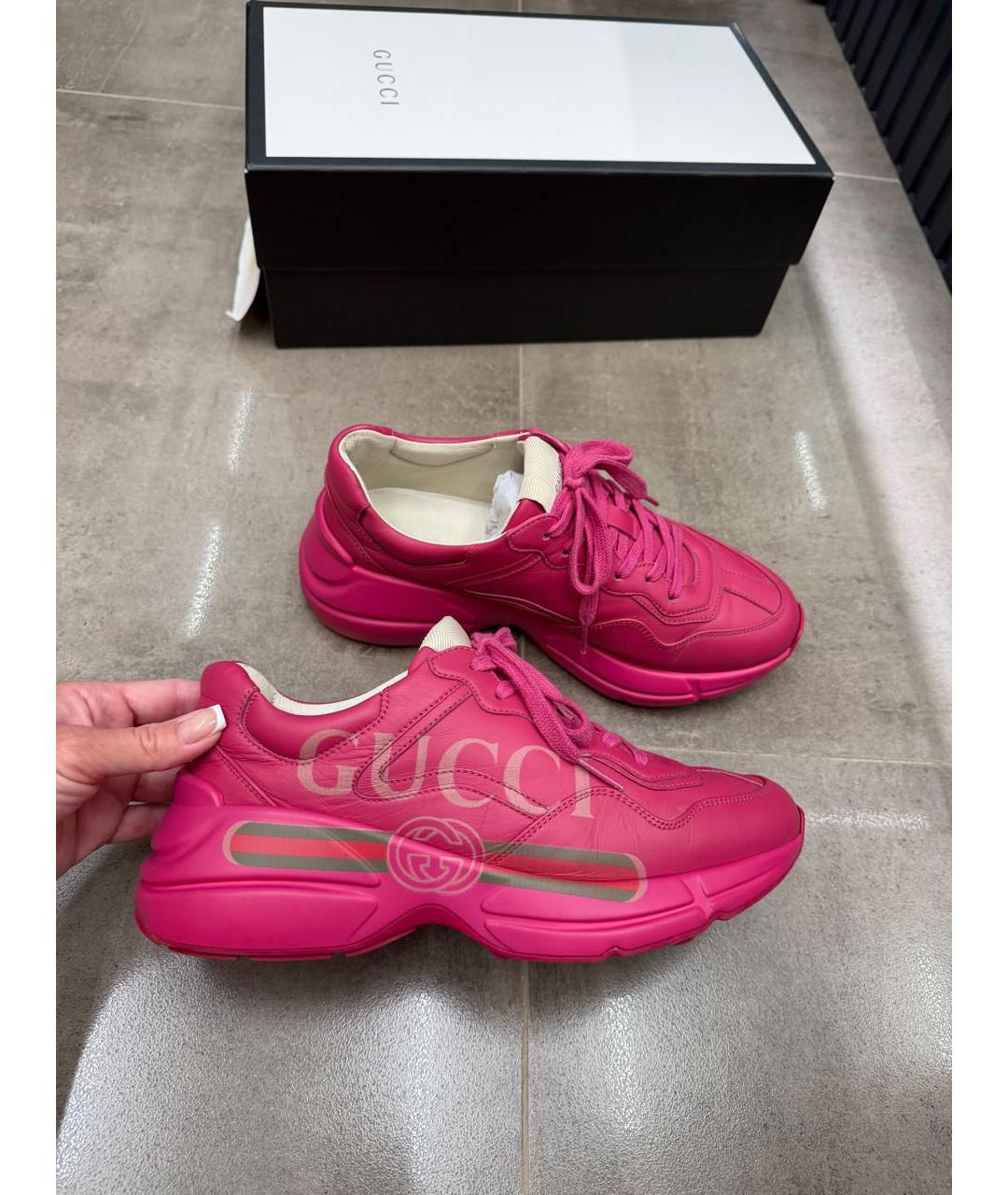 GUCCI Розовые кожаные кроссовки, фото 5
