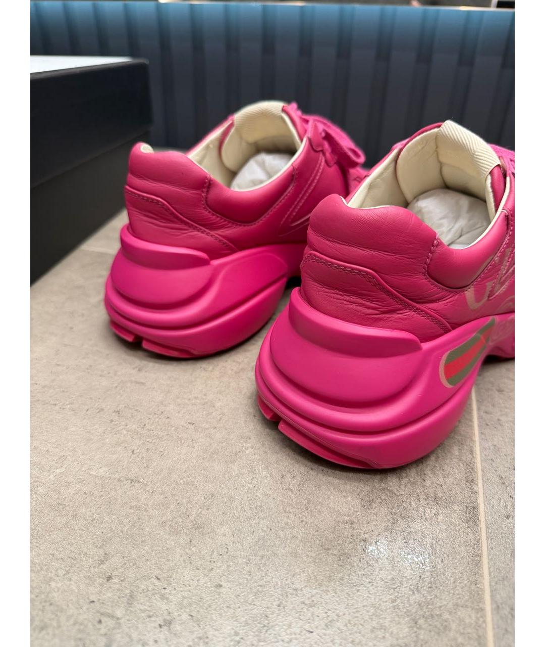 GUCCI Розовые кожаные кроссовки, фото 4