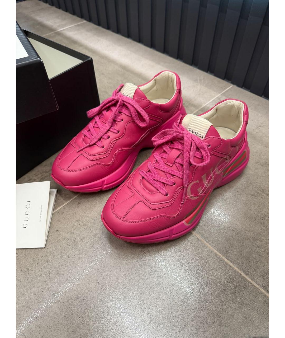 GUCCI Розовые кожаные кроссовки, фото 3