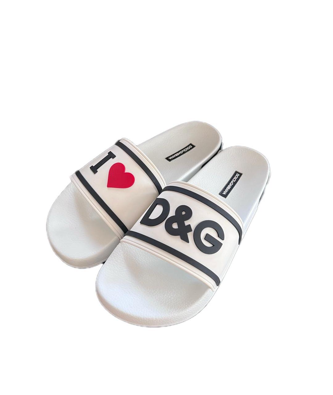 DOLCE&GABBANA Белые резиновые шлепанцы, фото 2