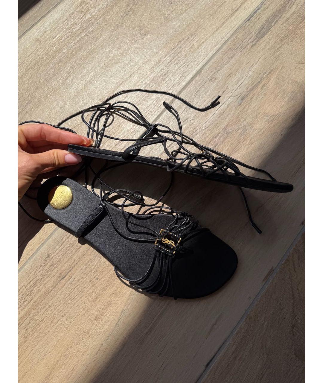 SAINT LAURENT Черные текстильные босоножки, фото 3