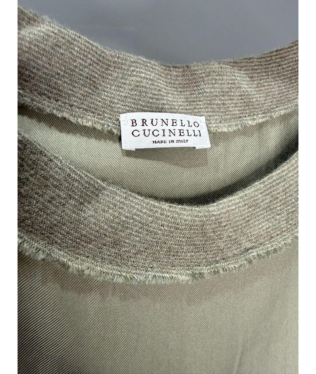 BRUNELLO CUCINELLI Хаки шелковое повседневное платье, фото 4