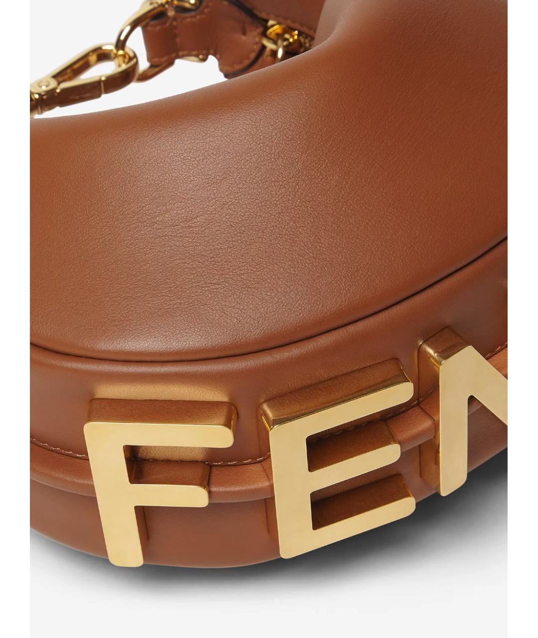 FENDI Коричневая кожаная сумка через плечо, фото 5