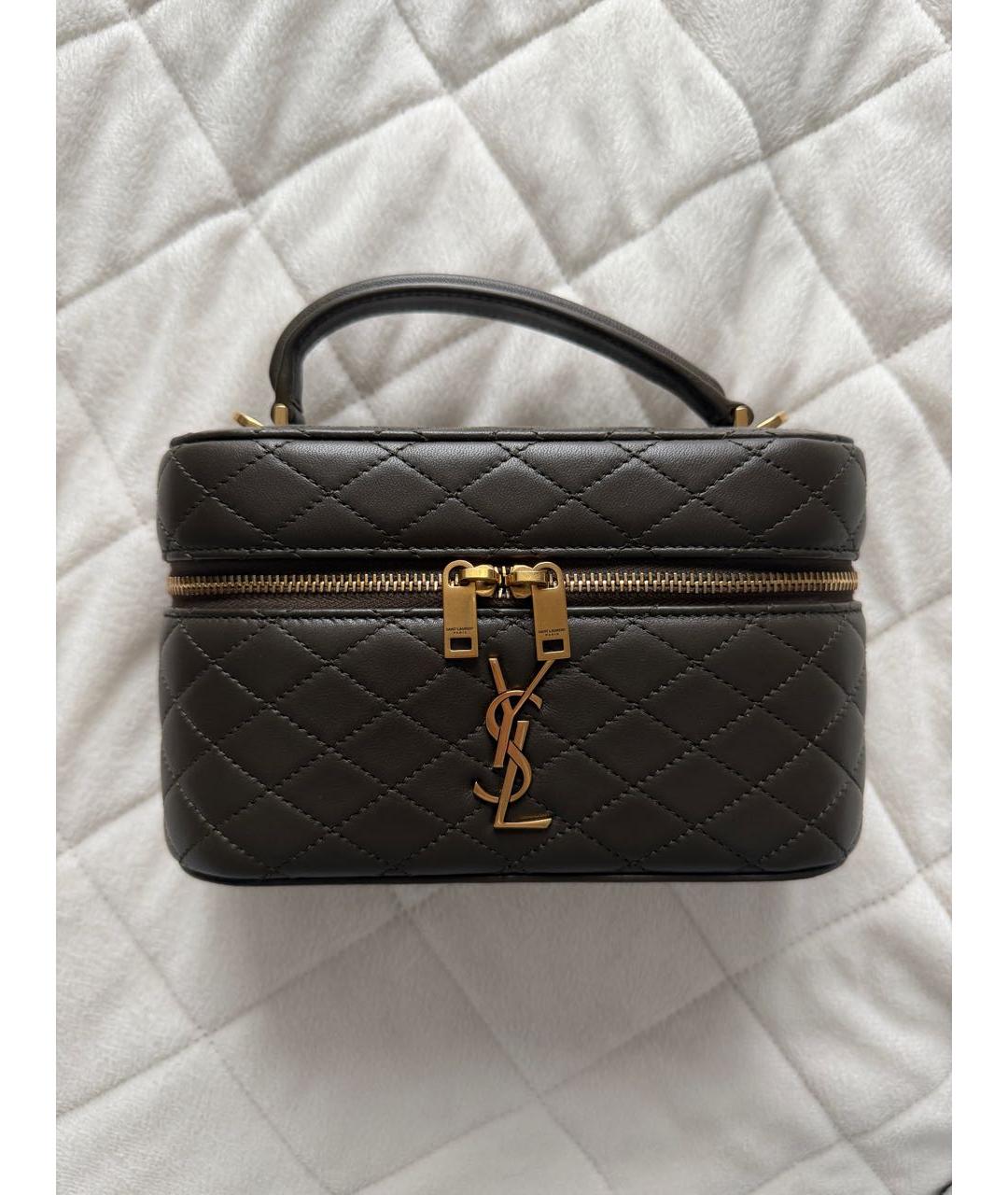SAINT LAURENT Коричневая кожаная сумка с короткими ручками, фото 8