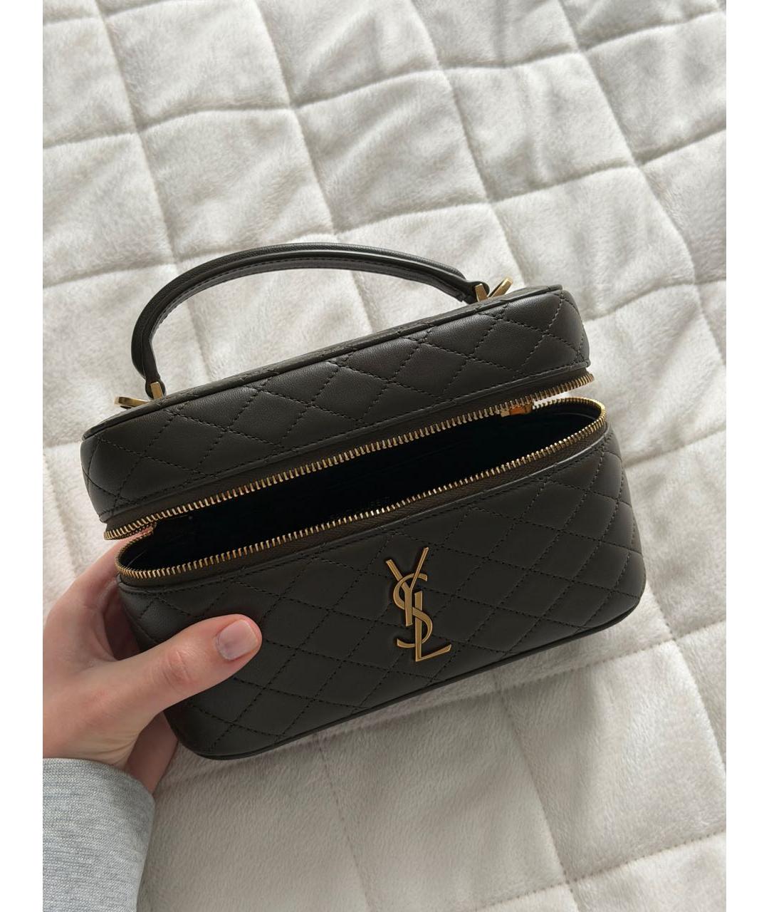 SAINT LAURENT Коричневая кожаная сумка с короткими ручками, фото 7