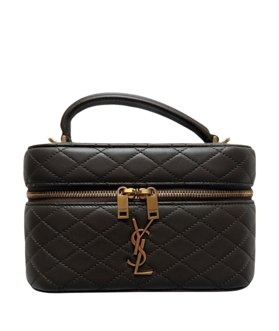 SAINT LAURENT Коричневая кожаная сумка с короткими ручками, фото 1