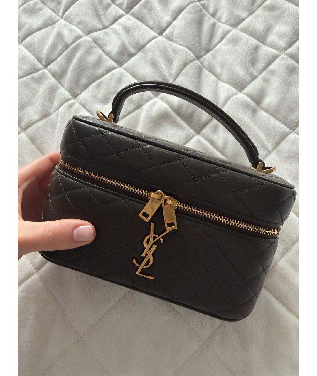 SAINT LAURENT Коричневая кожаная сумка с короткими ручками, фото 5