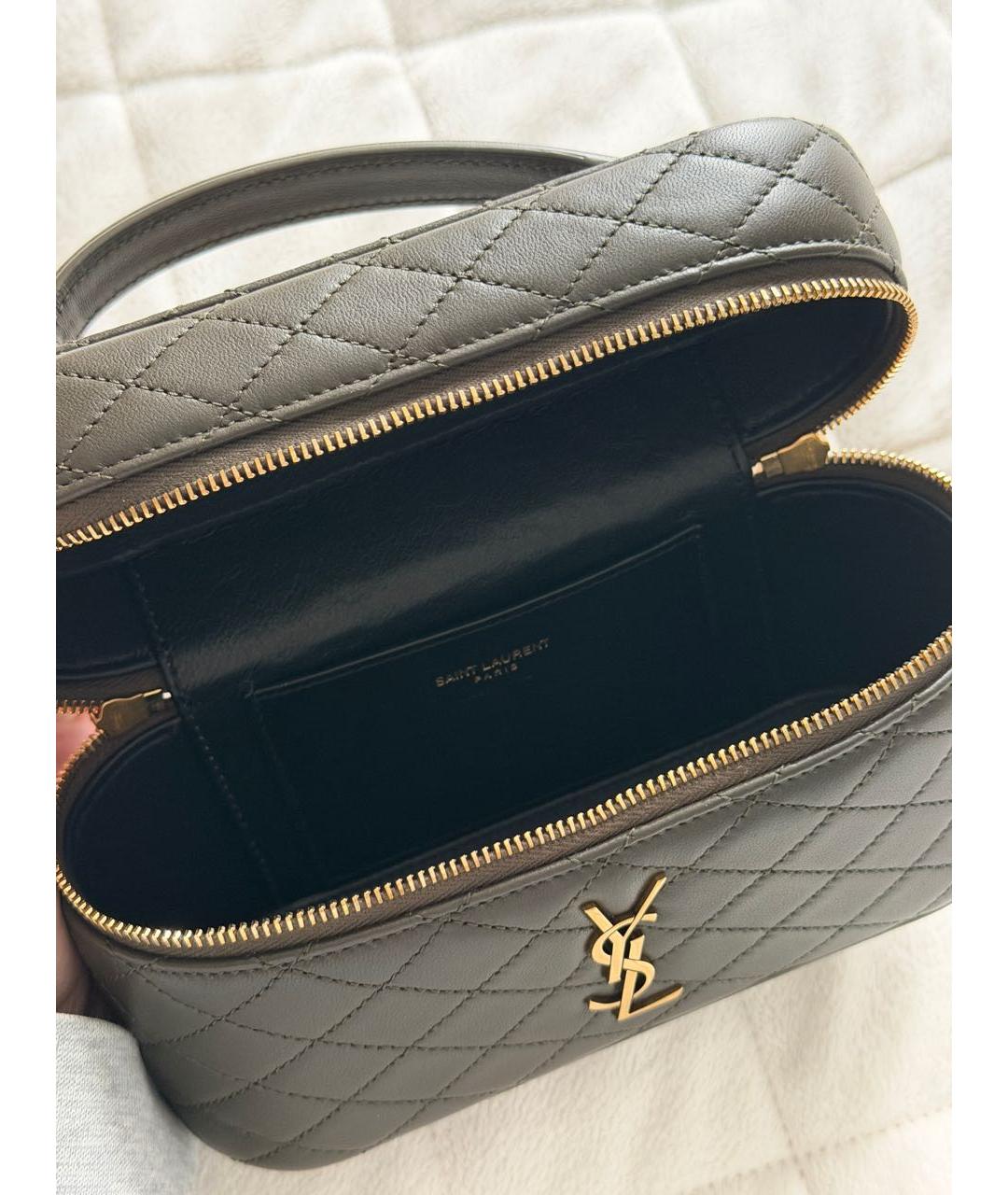 SAINT LAURENT Коричневая кожаная сумка с короткими ручками, фото 4