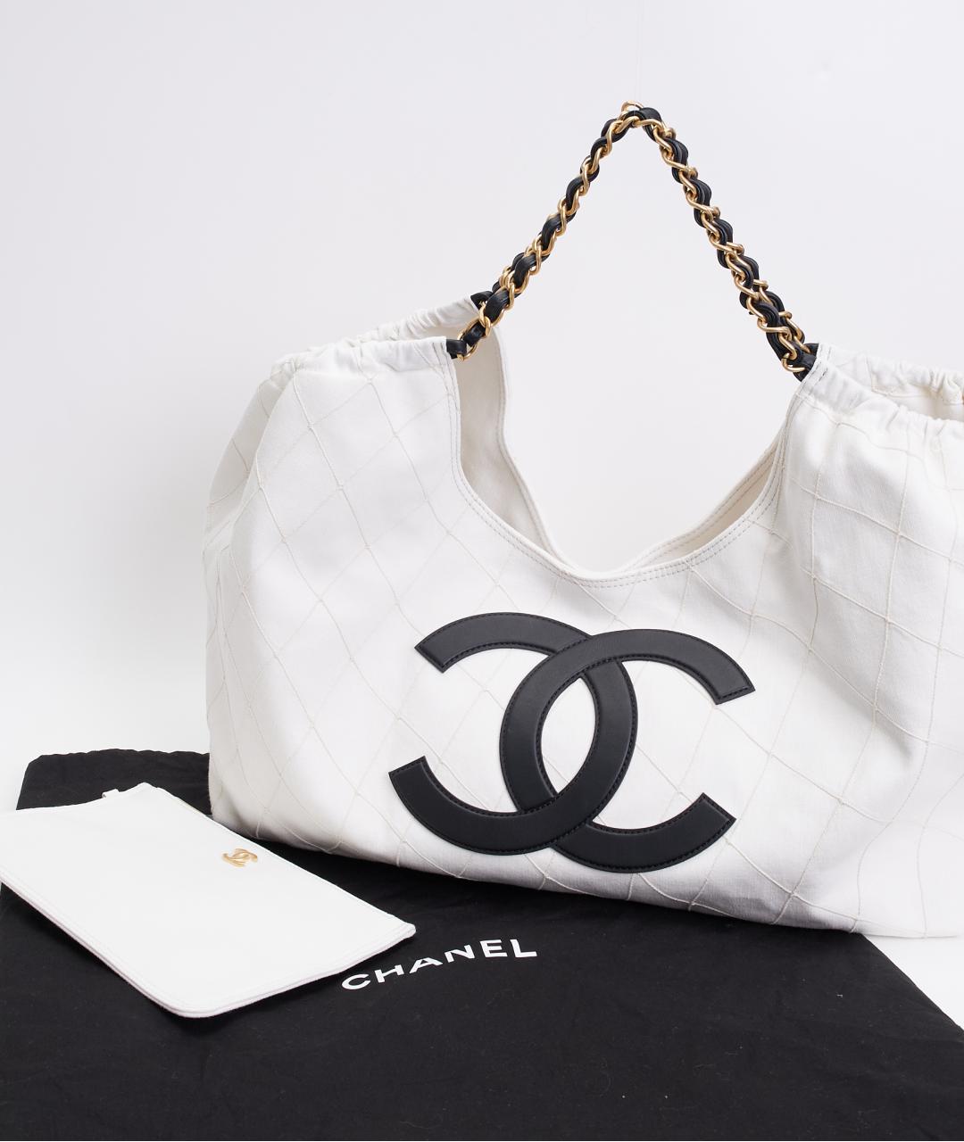 CHANEL Белая тканевая сумка тоут, фото 7