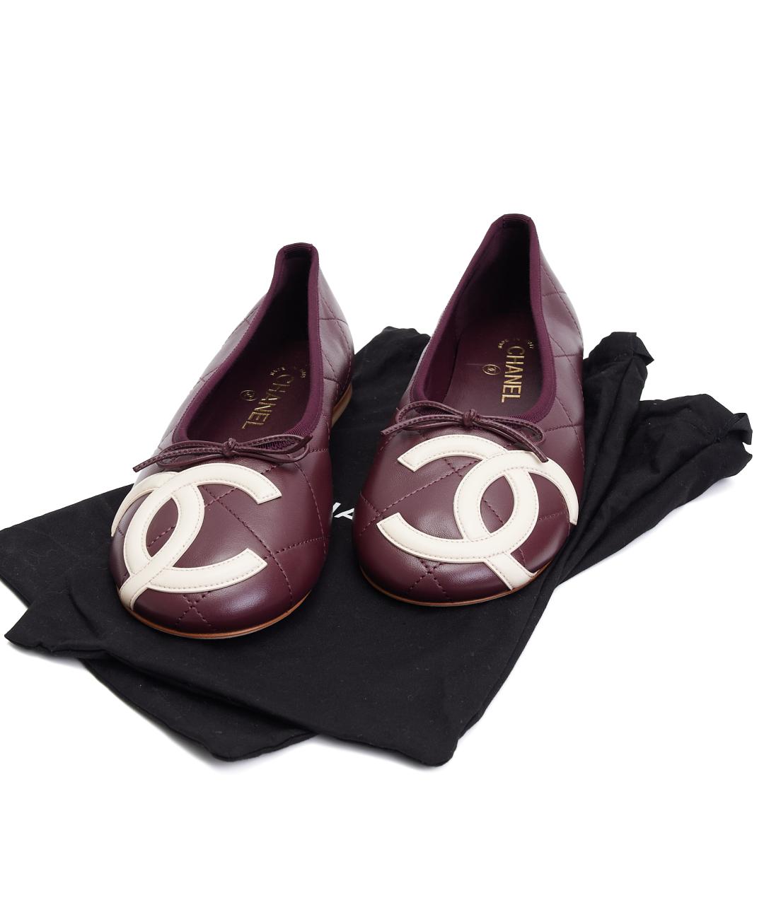CHANEL Бордовые кожаные балетки, фото 7