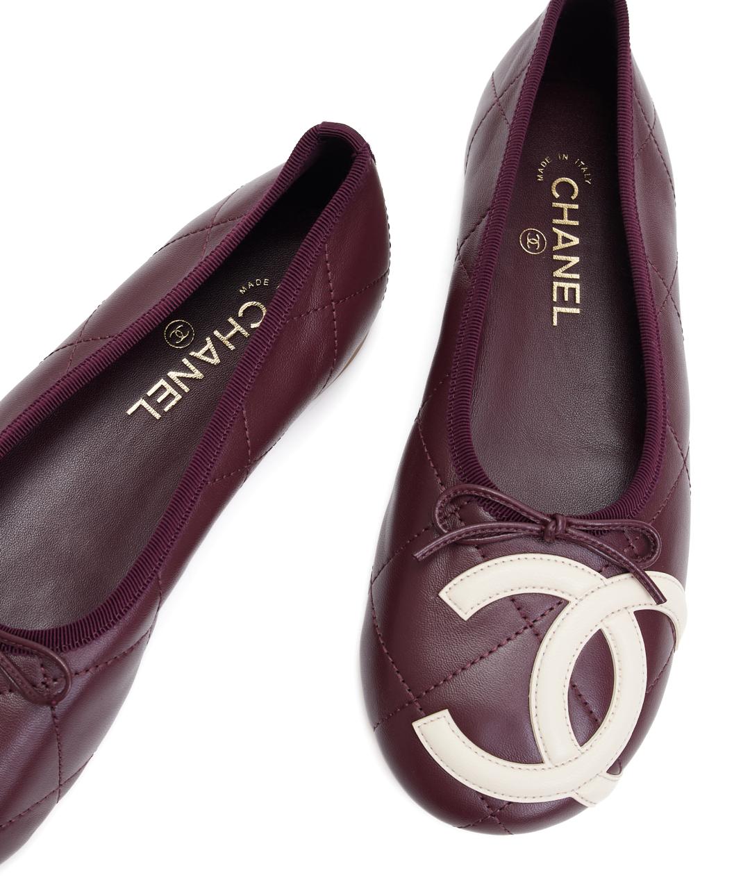 CHANEL Бордовые кожаные балетки, фото 4
