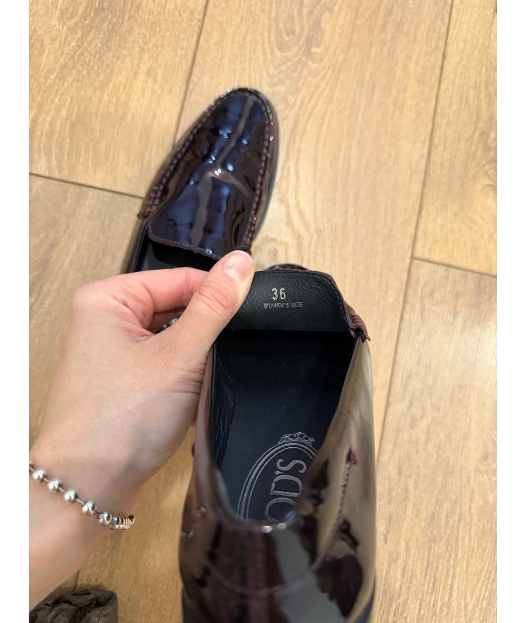 TOD'S Бордовые лоферы из лакированной кожи, фото 4