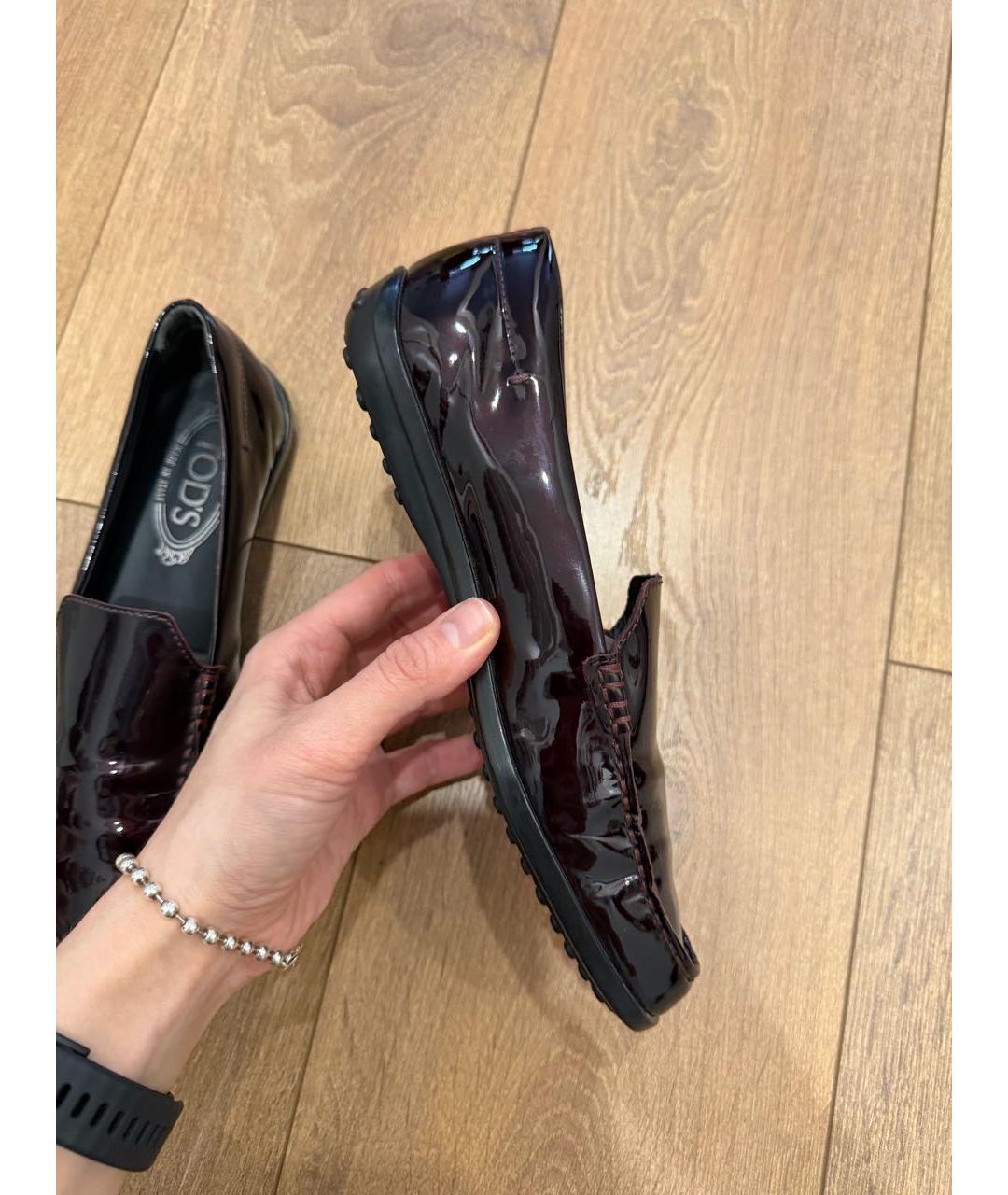 TOD'S Бордовые лоферы из лакированной кожи, фото 2