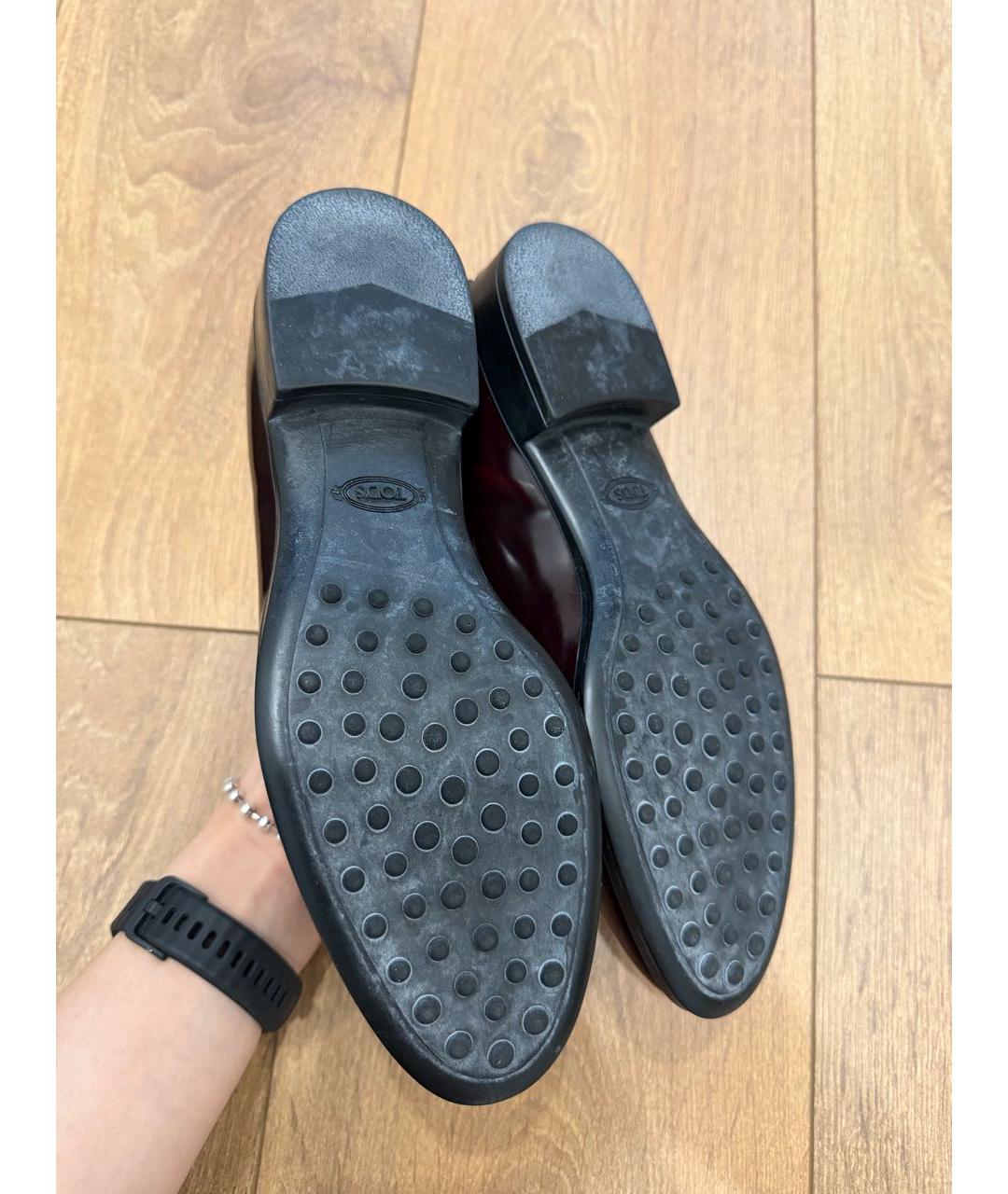 TOD'S Бордовые кожаные лоферы, фото 3