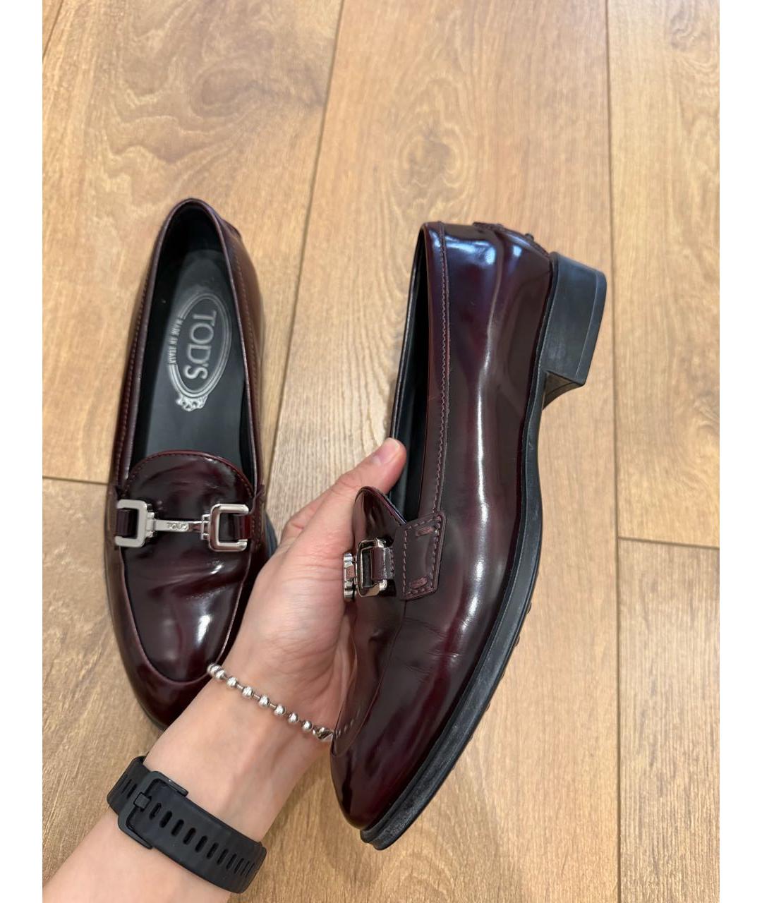 TOD'S Бордовые кожаные лоферы, фото 6