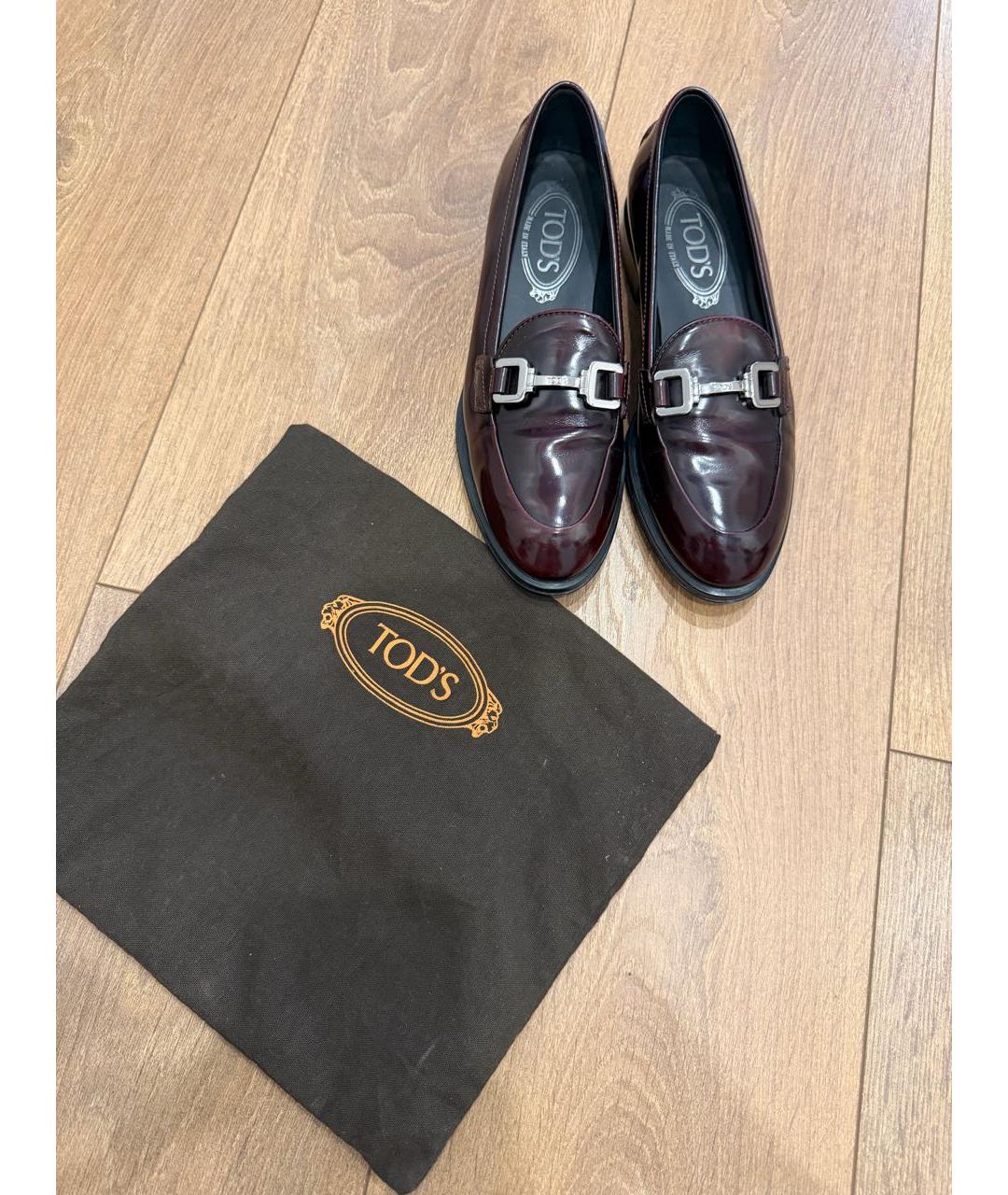 TOD'S Бордовые кожаные лоферы, фото 8