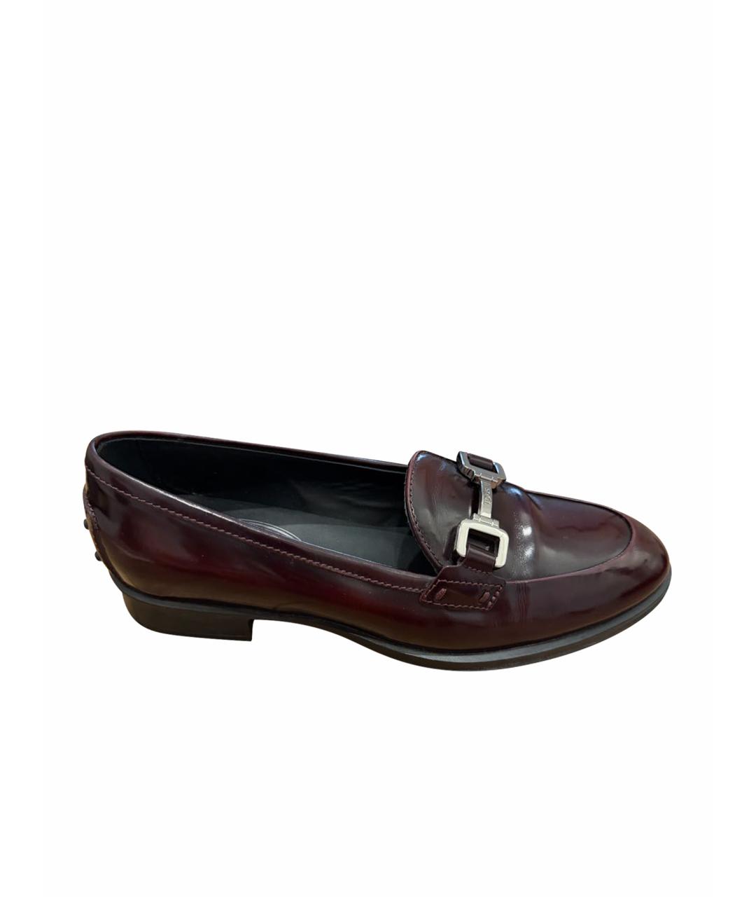 TOD'S Бордовые кожаные лоферы, фото 1
