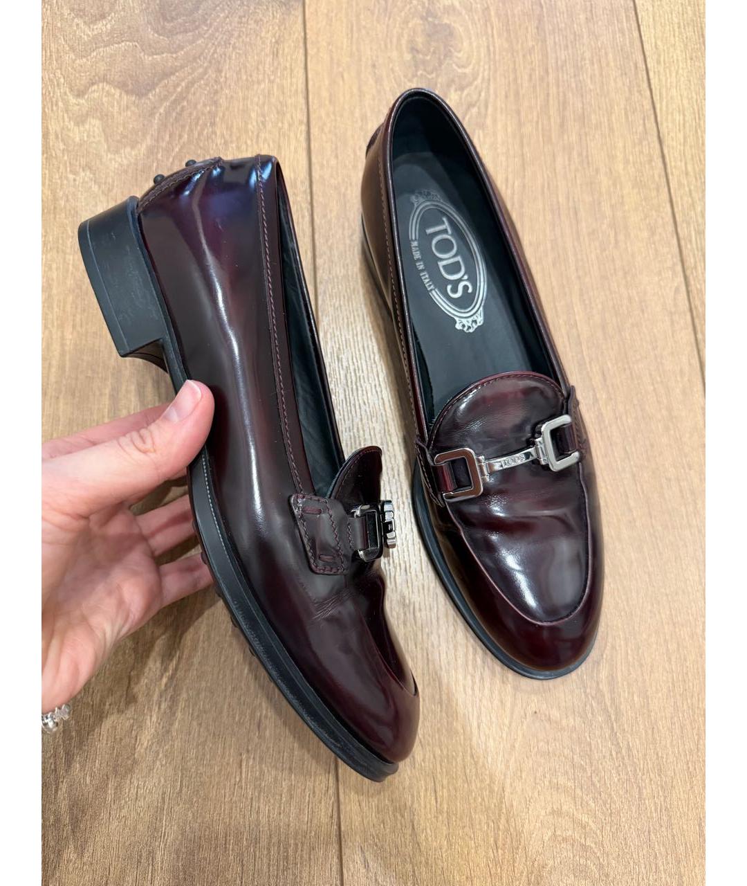 TOD'S Бордовые кожаные лоферы, фото 5