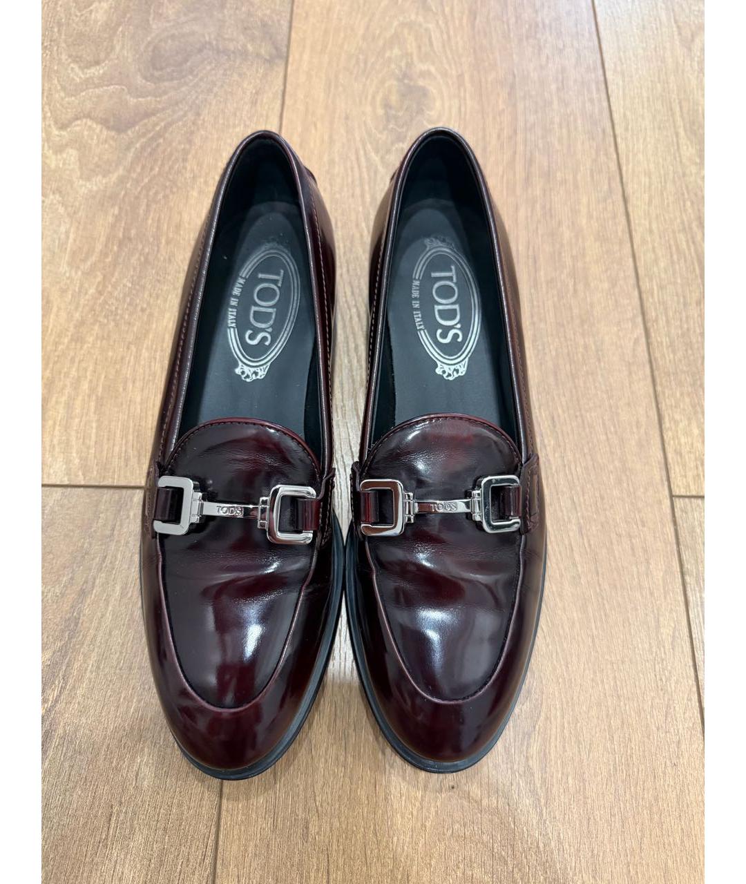 TOD'S Бордовые кожаные лоферы, фото 2