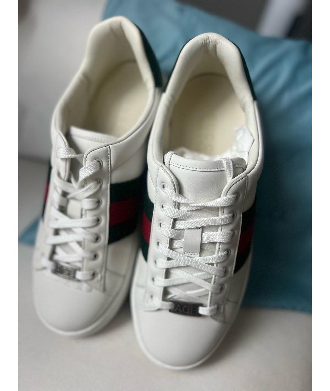 GUCCI Белые кожаные кроссовки, фото 5