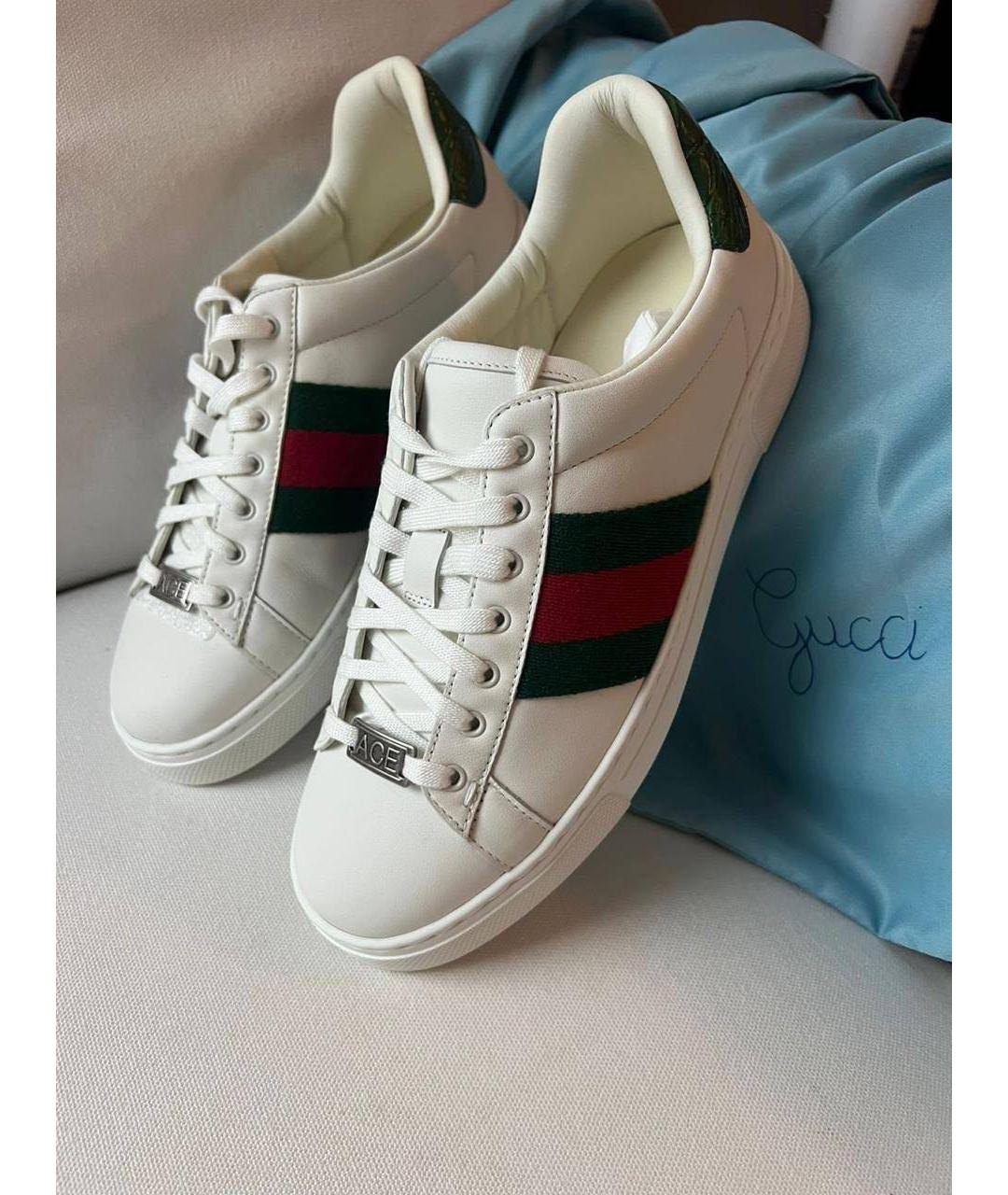 GUCCI Белые кожаные кроссовки, фото 9