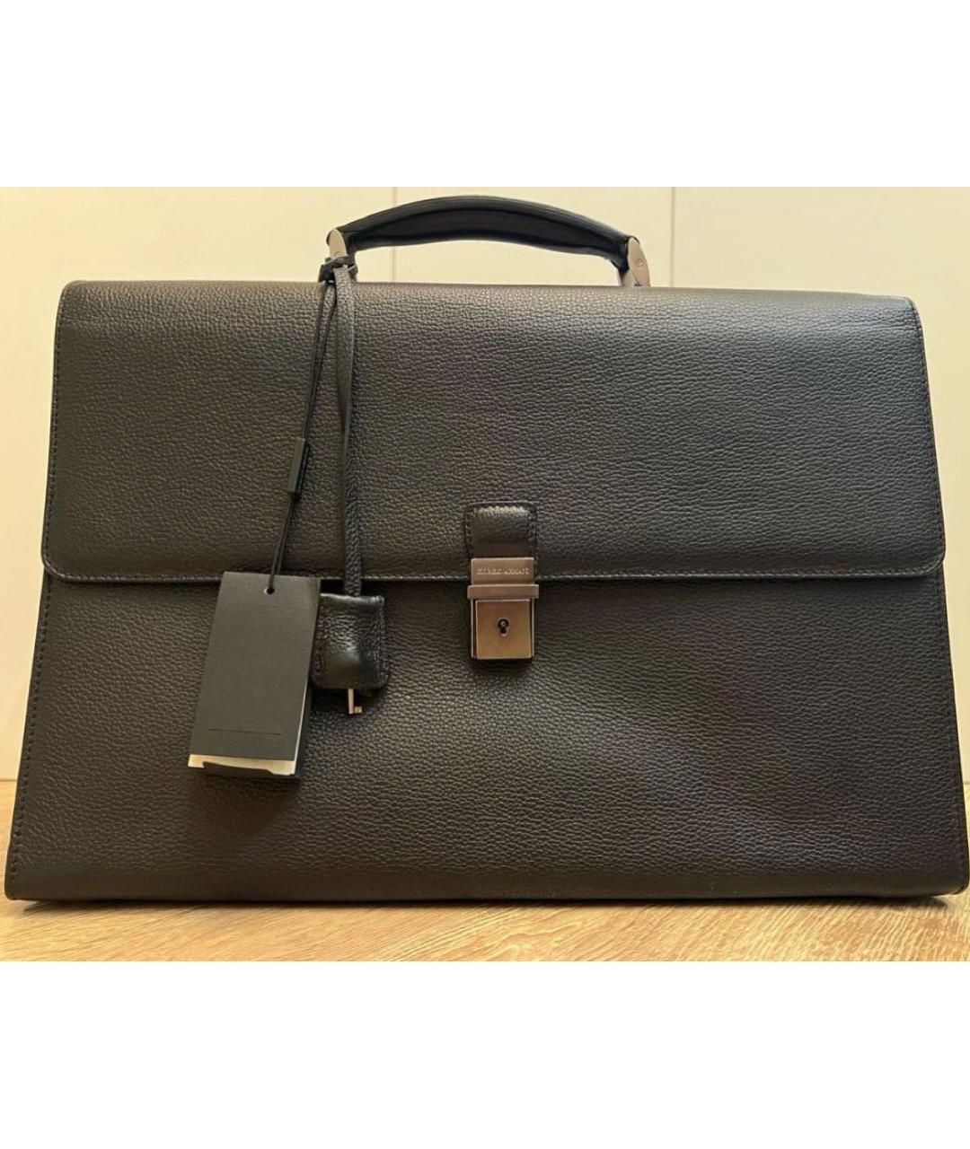 GIORGIO ARMANI Черный кожаный портфель, фото 5