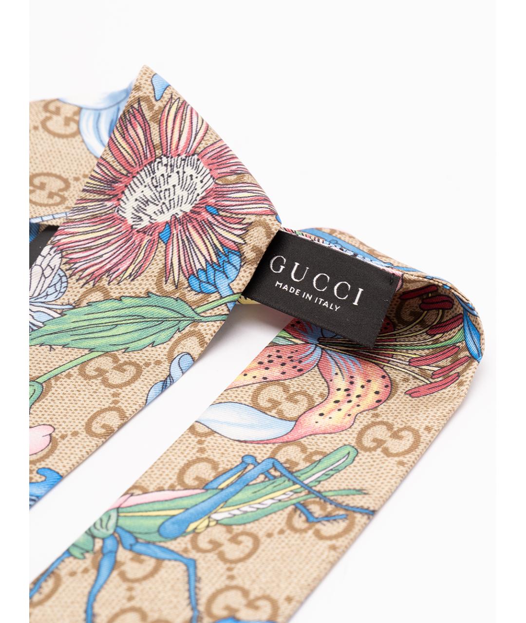 GUCCI Голубой шелковый шарф, фото 4