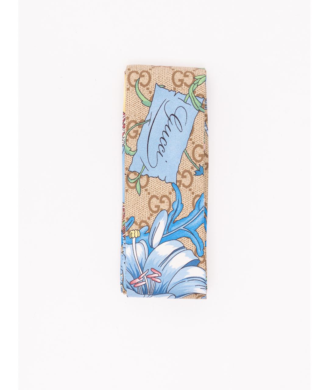 GUCCI Голубой шелковый шарф, фото 5
