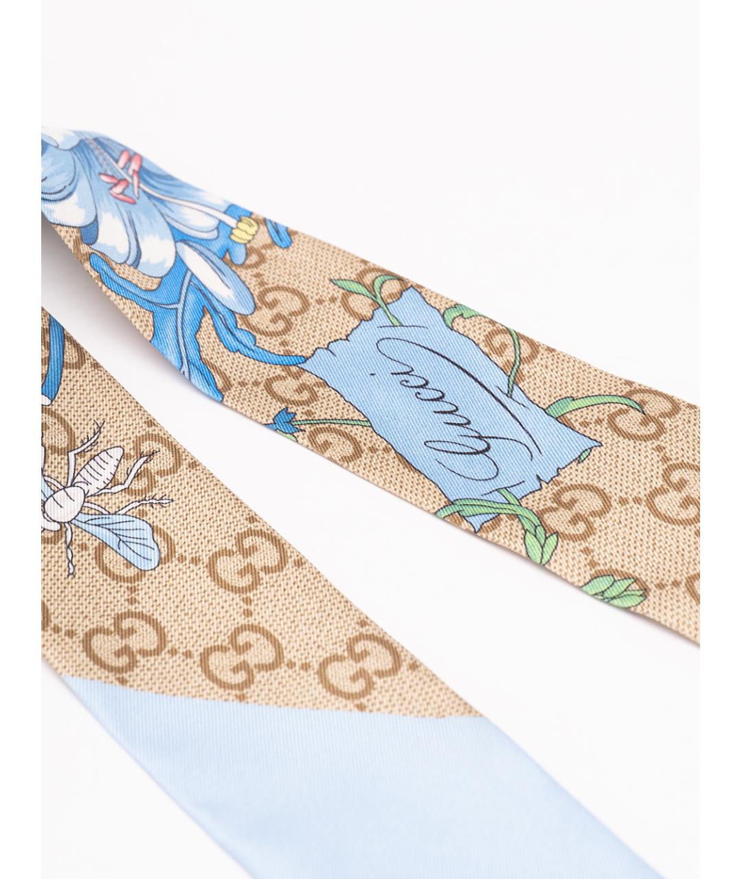 GUCCI Голубой шелковый шарф, фото 2