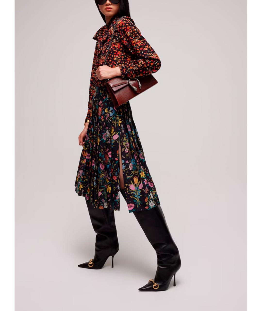 GUCCI Мульти шелковая юбка миди, фото 4