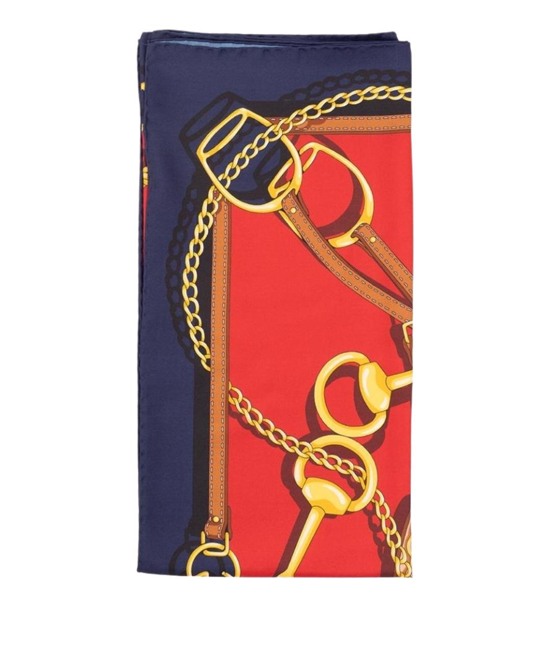 GUCCI Синий шелковый шарф, фото 1