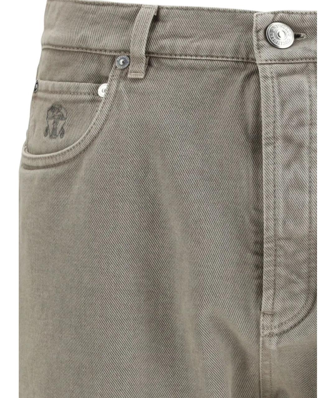 BRUNELLO CUCINELLI Хаки хлопковые прямые джинсы, фото 3