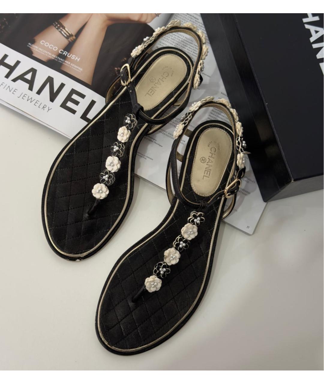 CHANEL Черные кожаные сандалии, фото 2