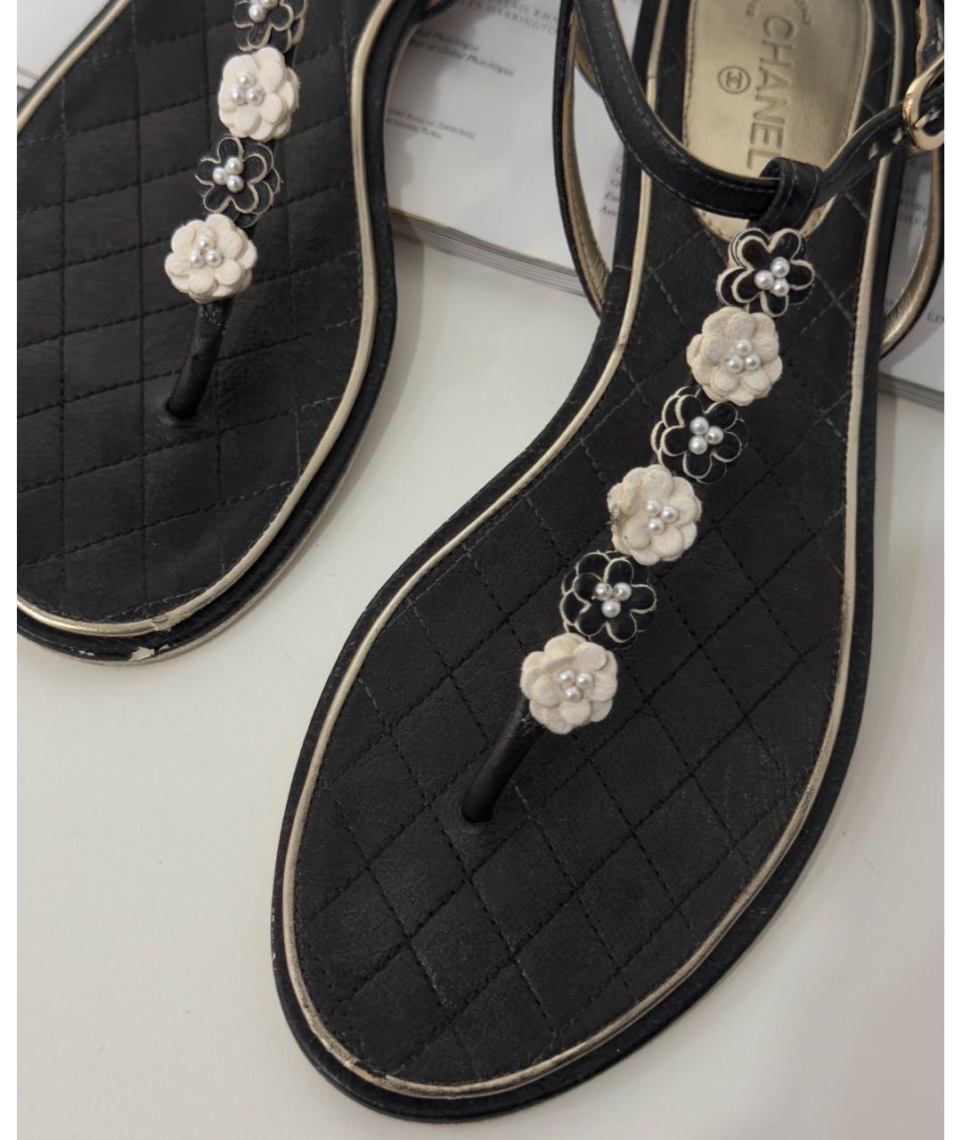 CHANEL Черные кожаные сандалии, фото 3