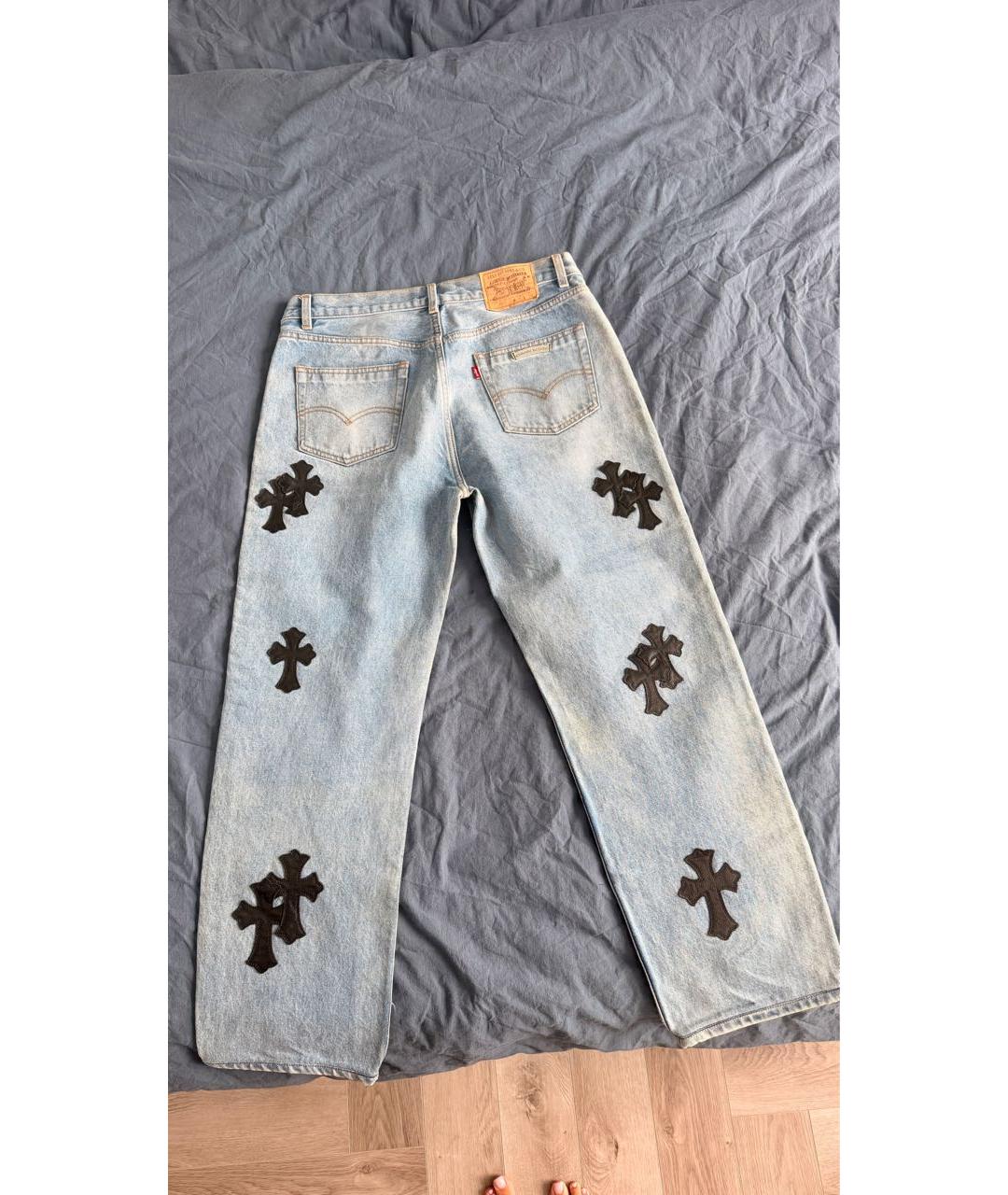 CHROME HEARTS Голубые хлопковые прямые джинсы, фото 2