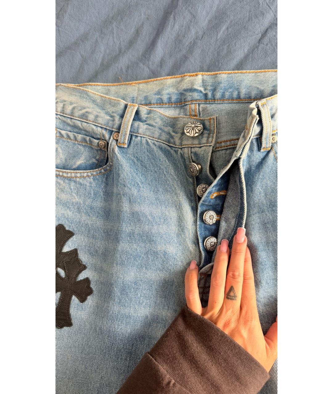 CHROME HEARTS Голубые хлопковые прямые джинсы, фото 4