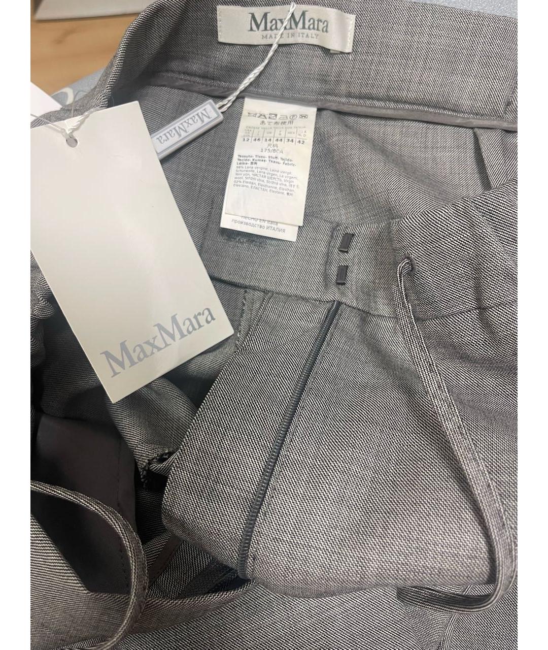 MAX MARA Серые шерстяные брюки широкие, фото 5