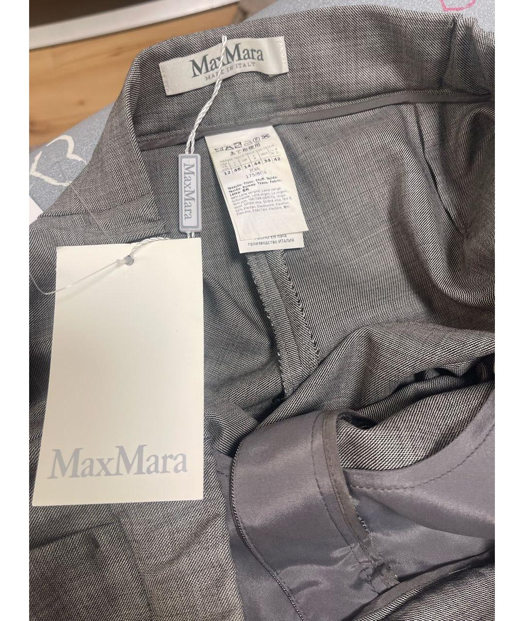 MAX MARA Серые шерстяные брюки широкие, фото 8