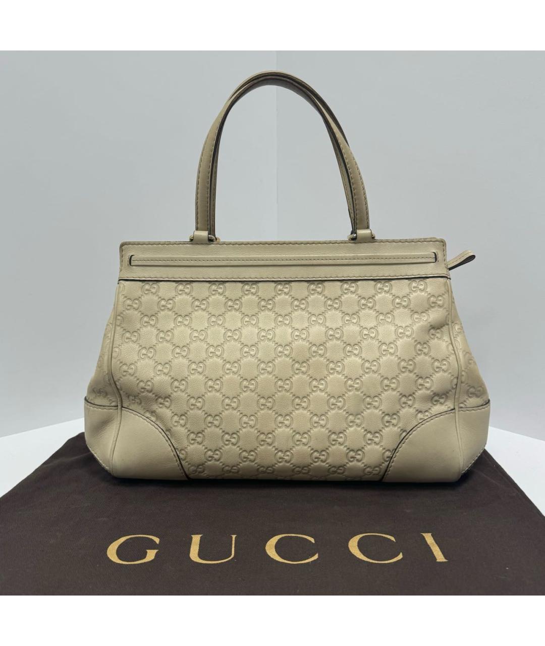 GUCCI Бежевая кожаная сумка с короткими ручками, фото 4