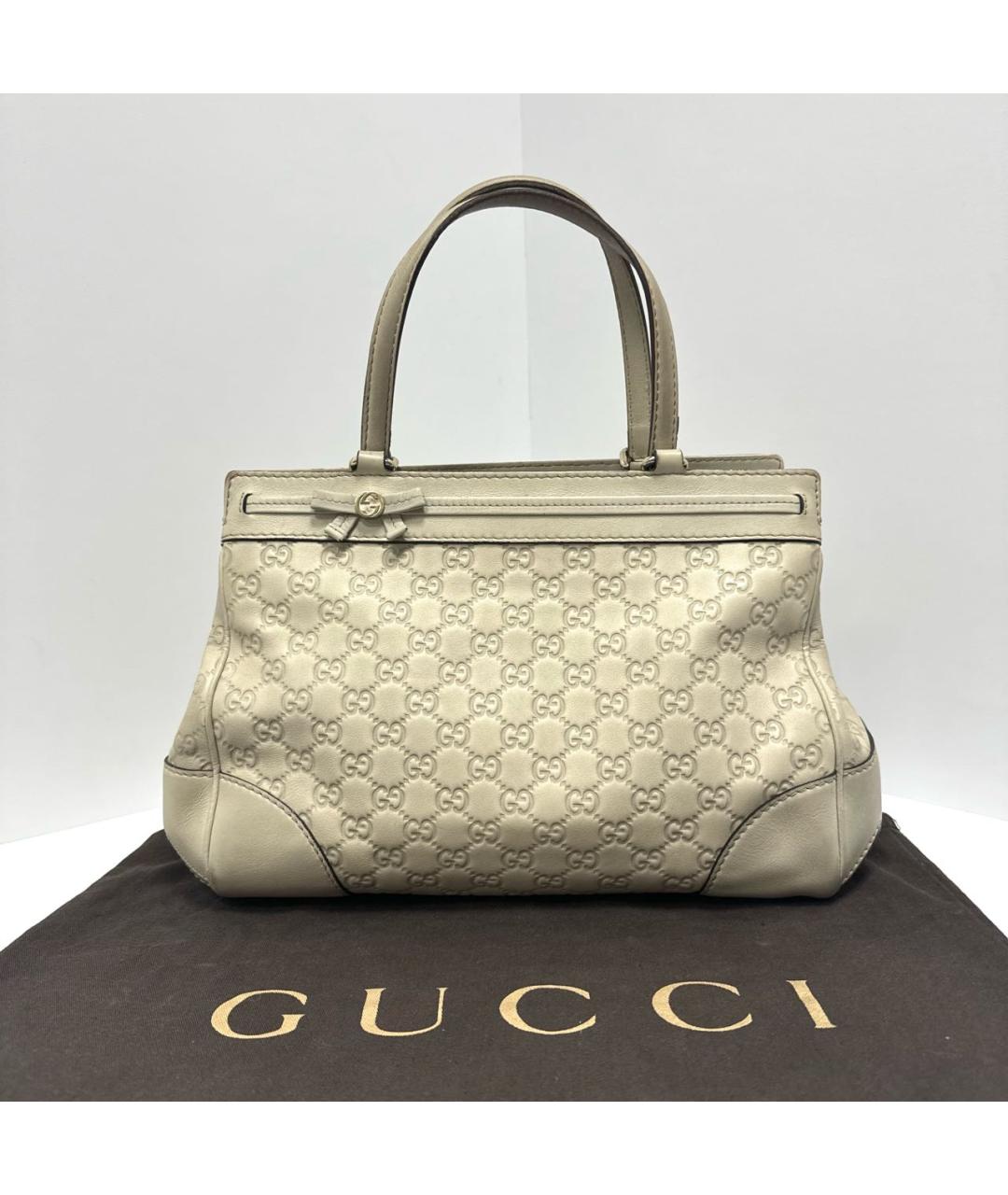 GUCCI Бежевая кожаная сумка с короткими ручками, фото 6