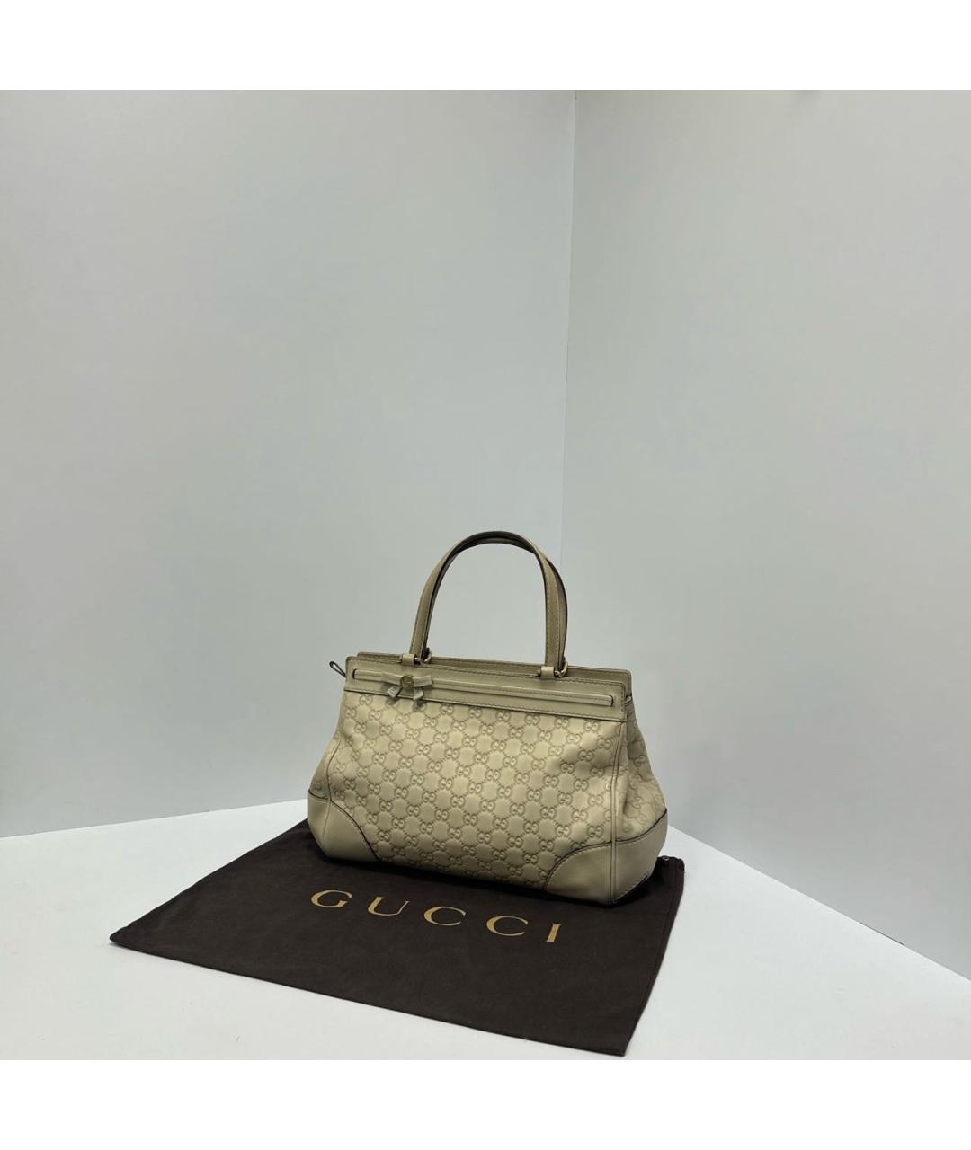 GUCCI Бежевая кожаная сумка с короткими ручками, фото 2