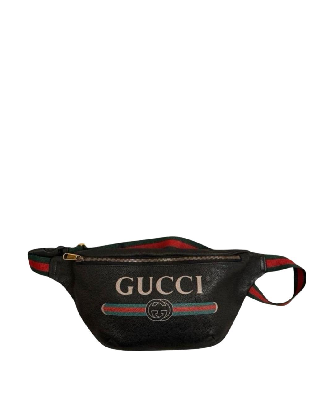 GUCCI Черная кожаная поясная сумка, фото 1