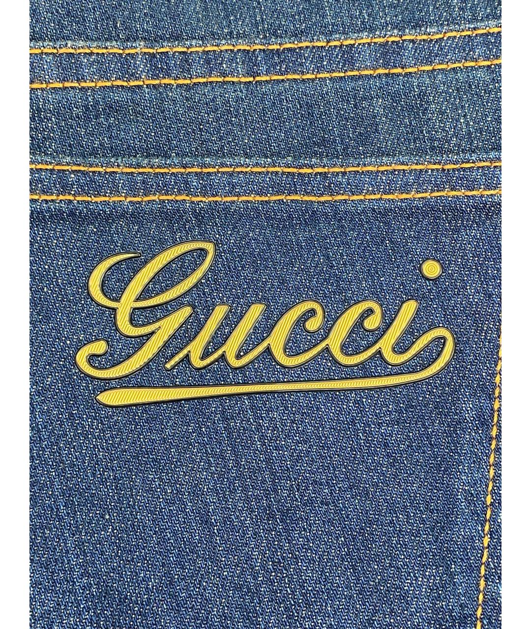 GUCCI Темно-синие хлопко-эластановые прямые джинсы, фото 8
