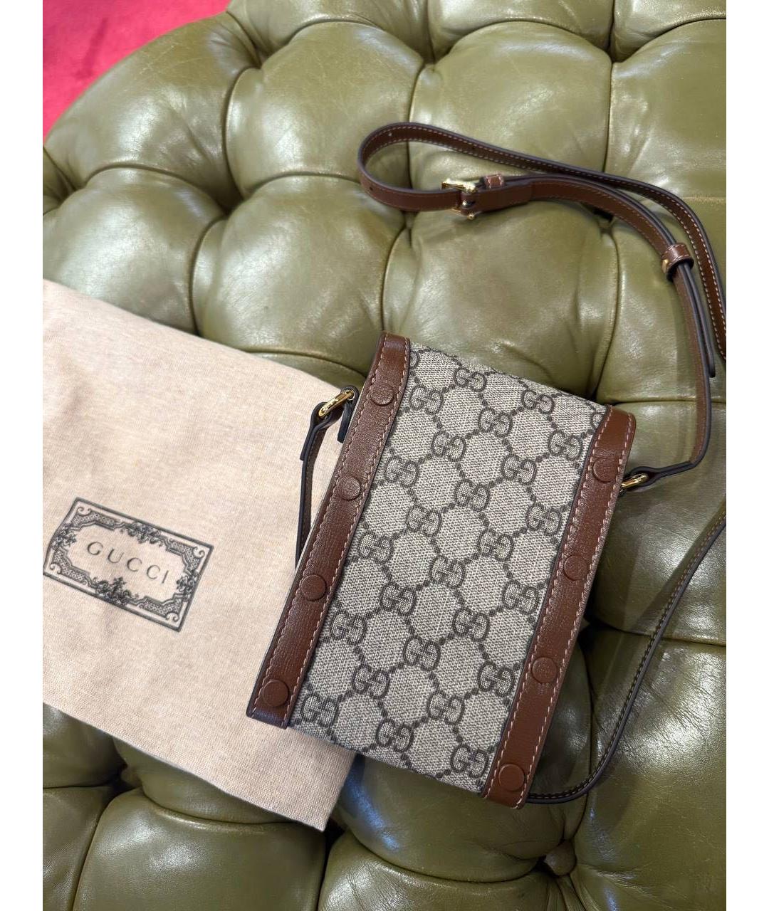 GUCCI Коричневая кожаная сумка через плечо, фото 3