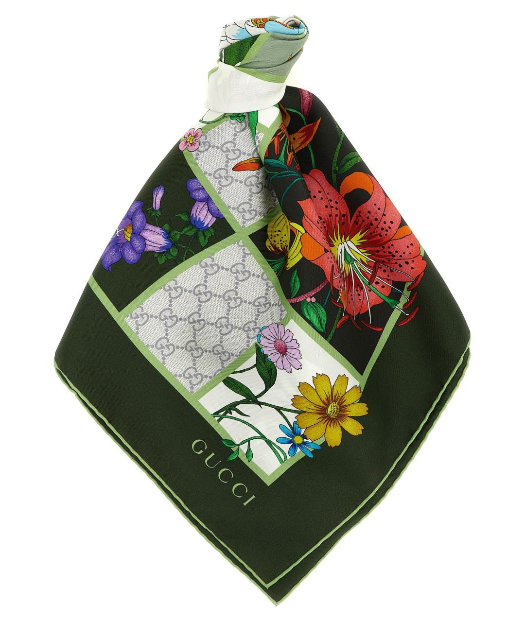 GUCCI Черный шелковый шарф, фото 1