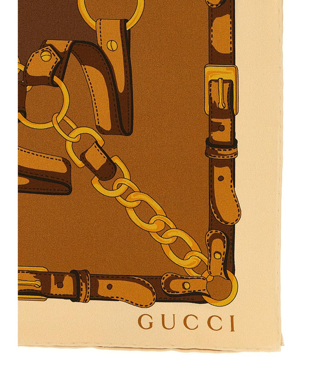 GUCCI Коричневый шелковый платок, фото 2