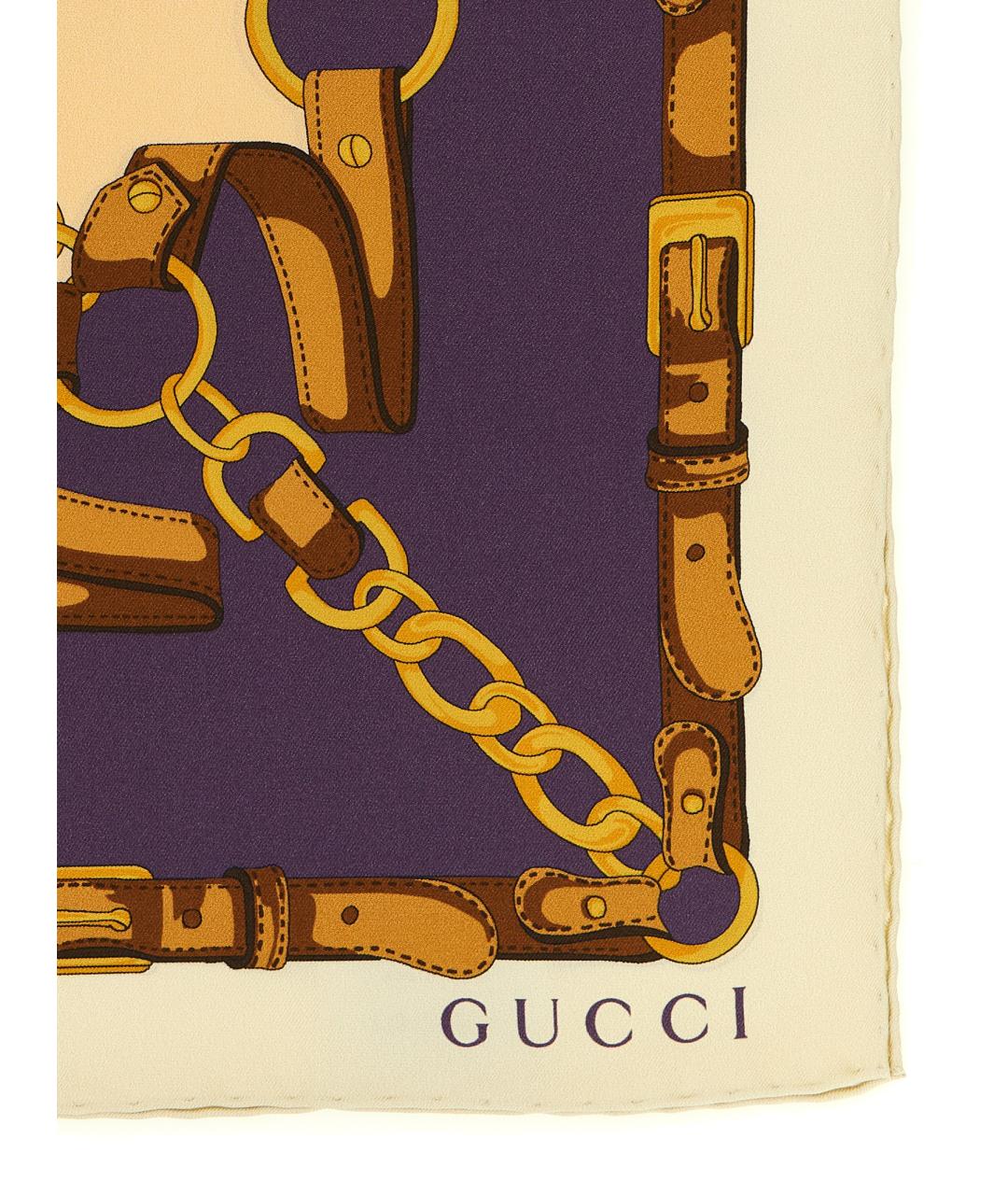 GUCCI Бежевый шелковый шарф, фото 2