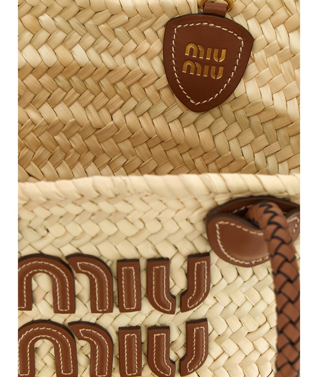 MIU MIU Бежевая плетеная сумка тоут, фото 4